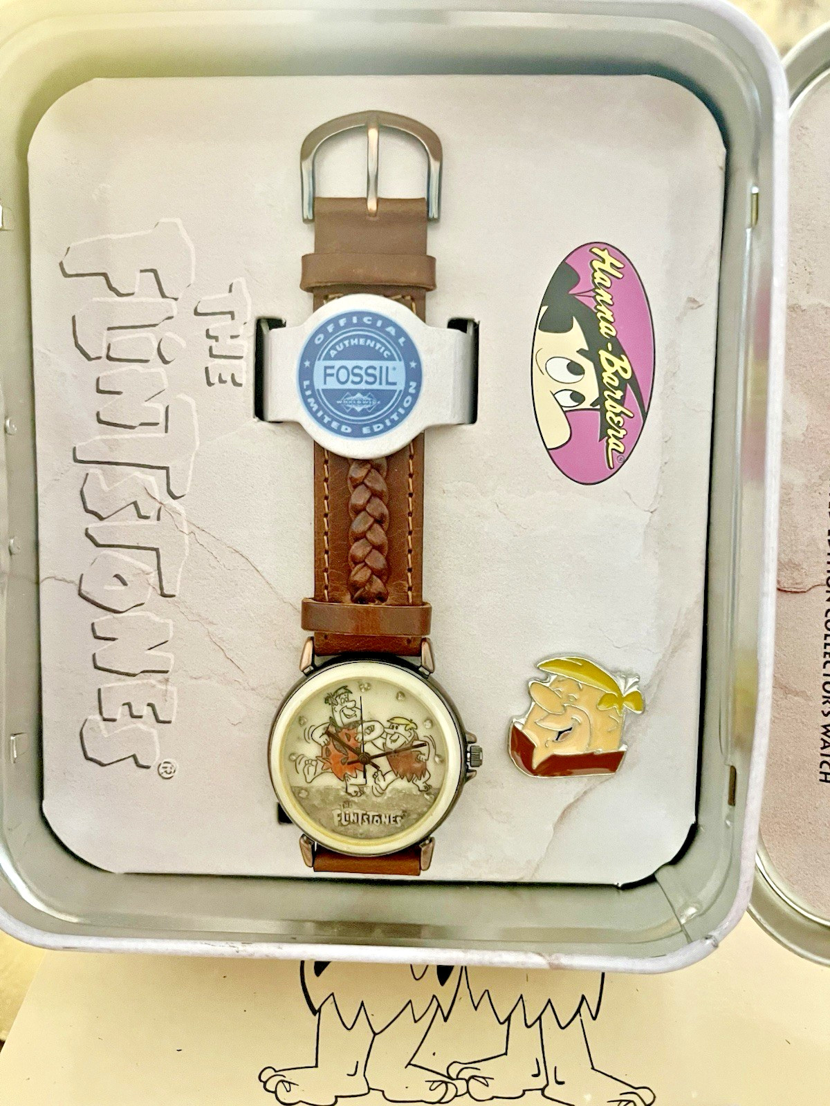 Fossil Flintstones Fred & Barney Limited Edition Watch 1993 Tin Box COA NIB LE