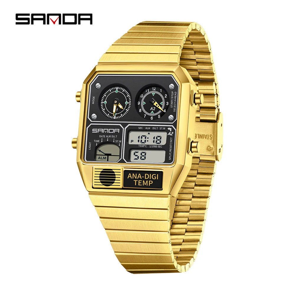 SANDA 3192 Men’s Square Digital Watch LED Thermometer Stopwatch 50M Waterproof
