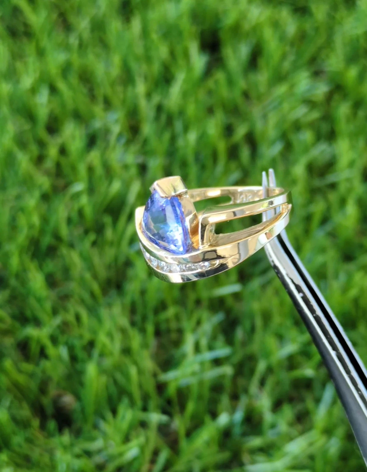 2.91ctw Tanzanite Diamond Ring 14k Yellow Gold Size 7 Abstract Bypass