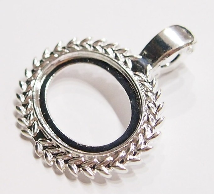 6 -25x18mm Shiny Silver Horizontal Wreath/ Enhancer Bail Pendant Setting 40x35mm