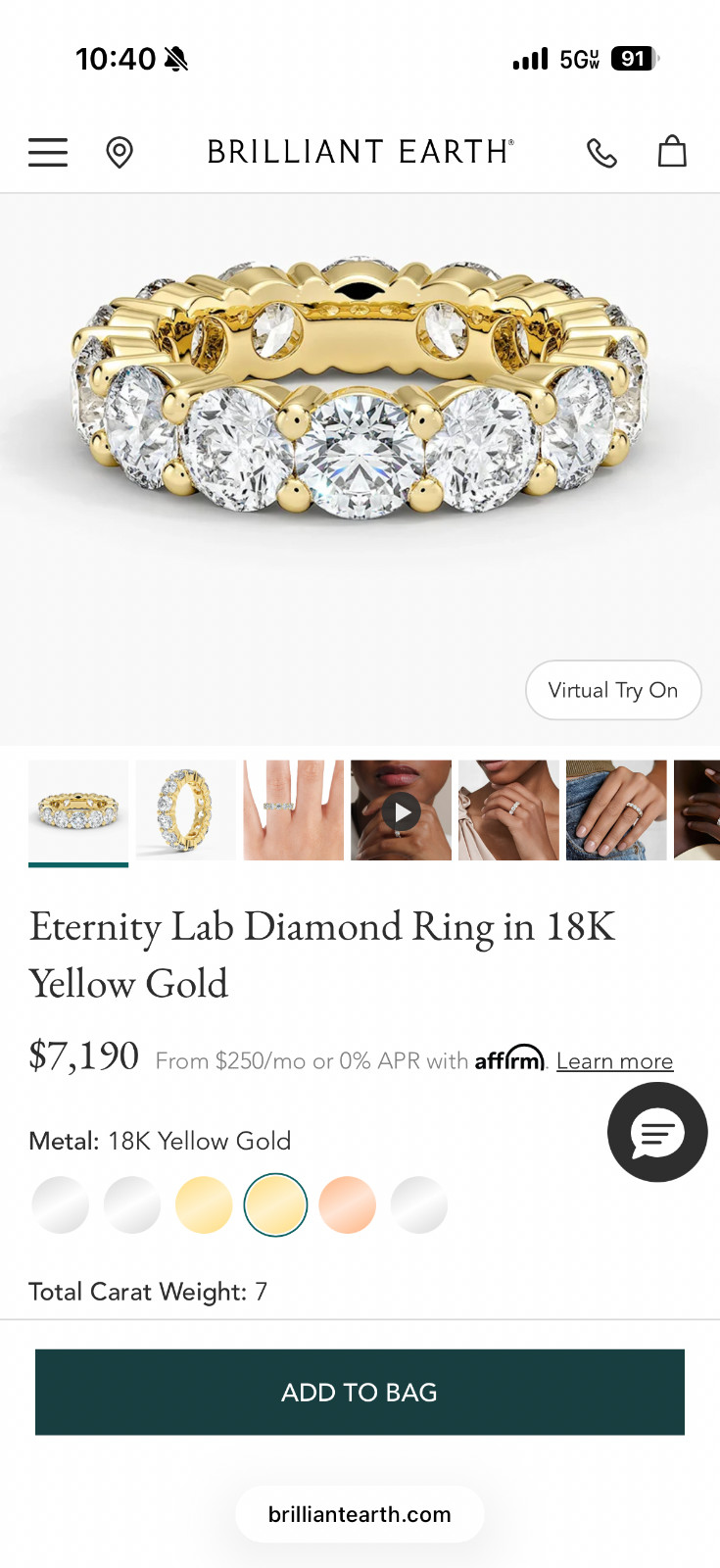 Brilliant Earth Jeweler ￼18K Solid Gold Ring Size 7 Lab Grown Diamond Ring.