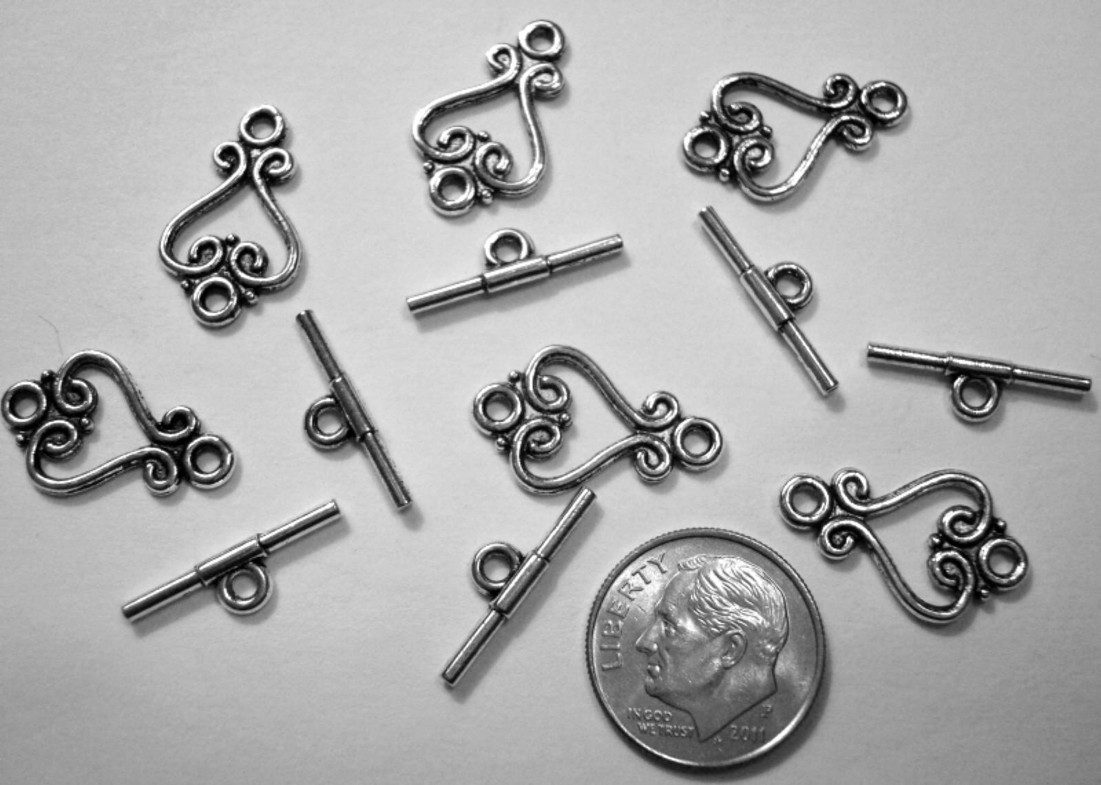 6 Victorian style toggle clasps antique silver plated zinc findings pfg013