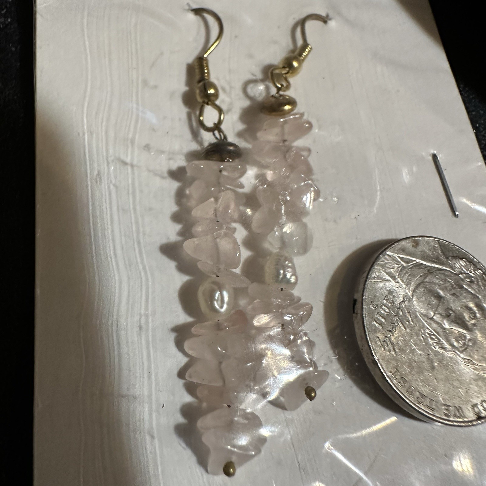Rose Quartz 1 front with pearl earrings