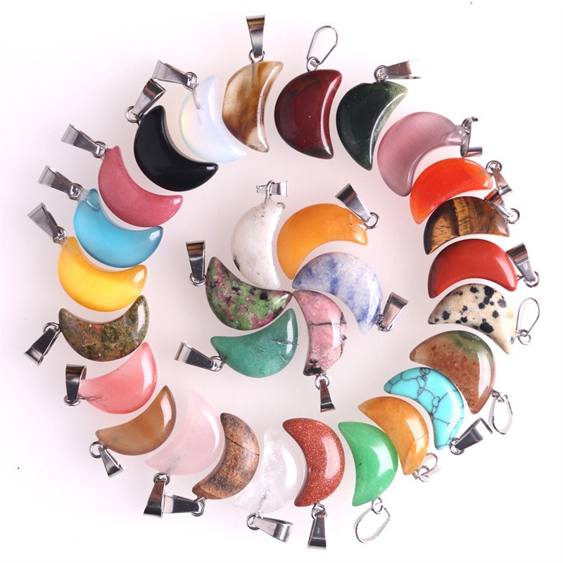 10Pcs Natural Gemstone Moon Shape Random Pendant Bead C377