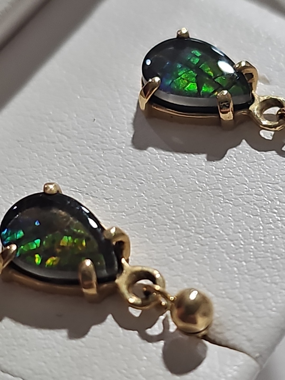 Stunning Korite Ammolite Earrings set in 14k Solid Yellow Gold