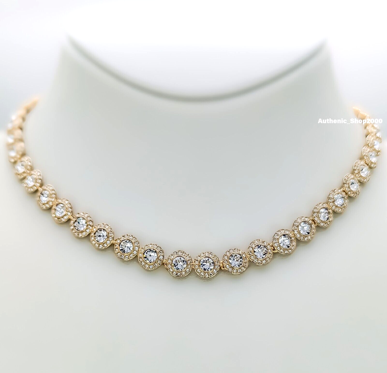 NEW 100% SWAROVSKI Gold White Crystals Una Angelic Tennis Necklace 5720505