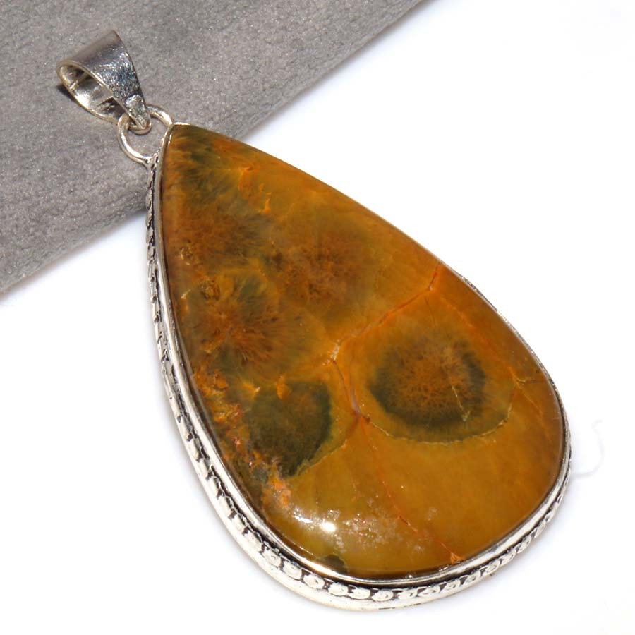 925 Silver Plated Ocean Jasper Pendant 2.5″ Premium Design Most Beautiful MJ
