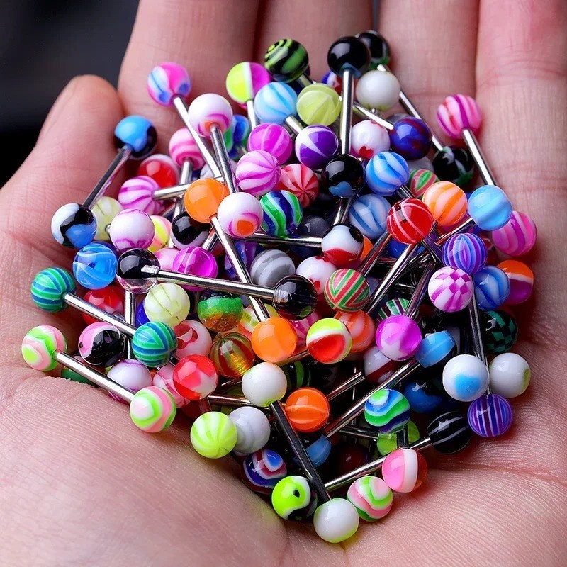 5-20 Pcs Lot 14g Tongue Rings Bar Balls Barbell Body Piercing Jewelry NEW