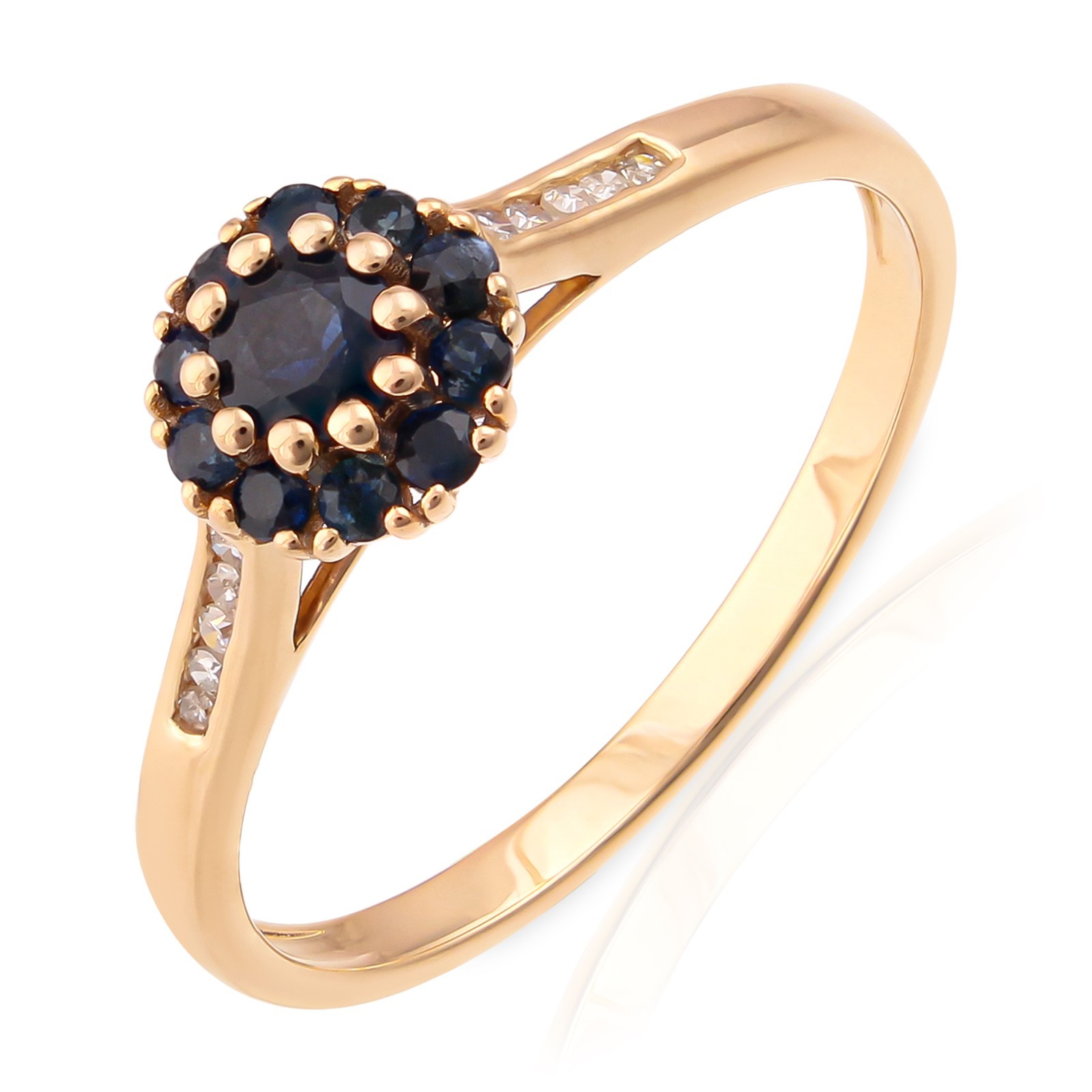 0.46 CT Blue Sapphire Cluster Diamond Channel Shoulder Ring 925 Sterling Silver