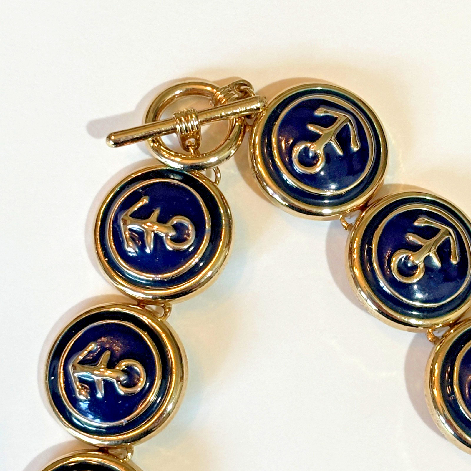 VTG Navy Blue Enamel Nautical Anchor Choker Necklace & Pierced Earrings Sailing