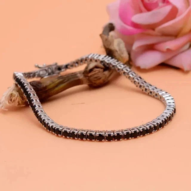 3.75 CT Round Cut Natural Black Diamond Tennis Bracelet In 925 Sterling Silver