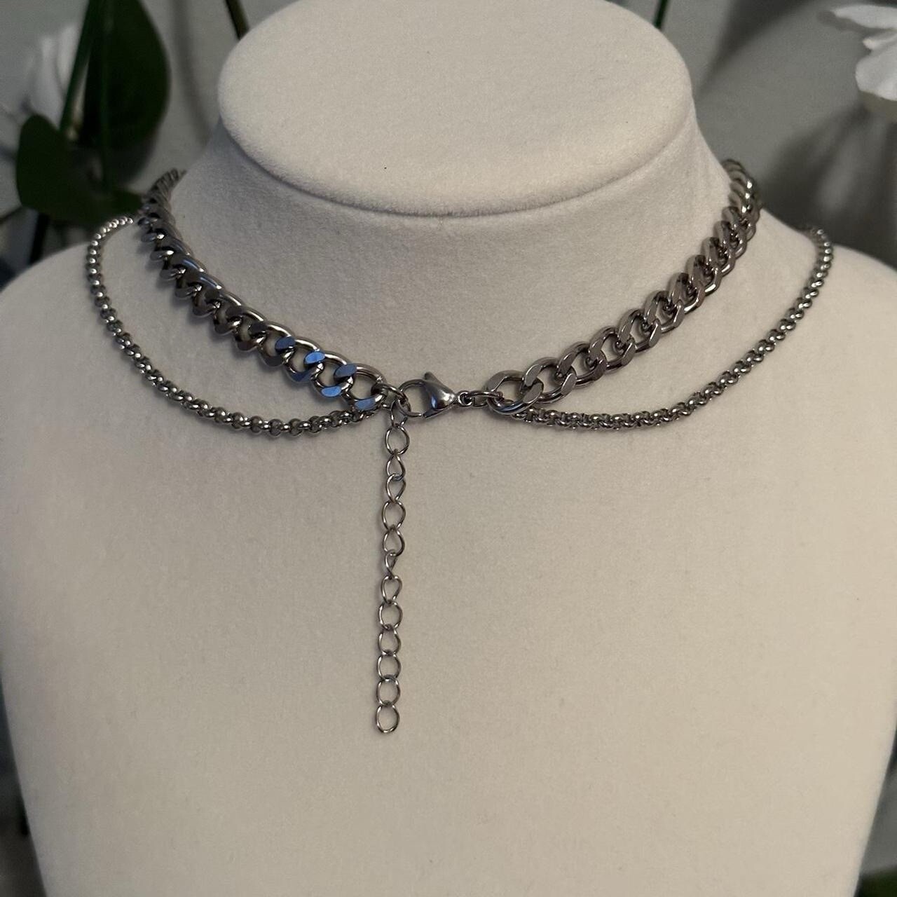 Mens Double Layer Cross Necklace Stainless Steel Chain Hip Hop Unisex Women New