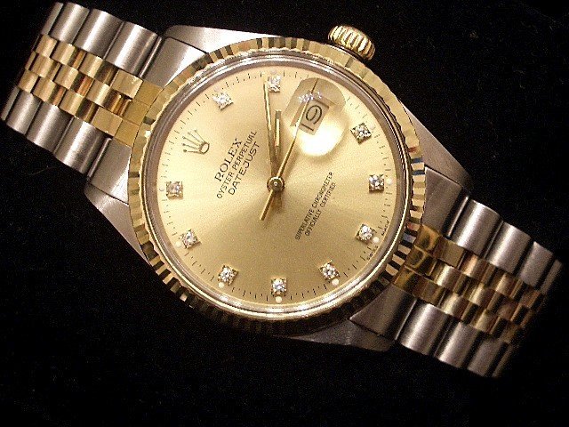 Rolex 2Tone 18K Gold & Stainless Steel Datejust Champagne FACTORY Diamond 16013