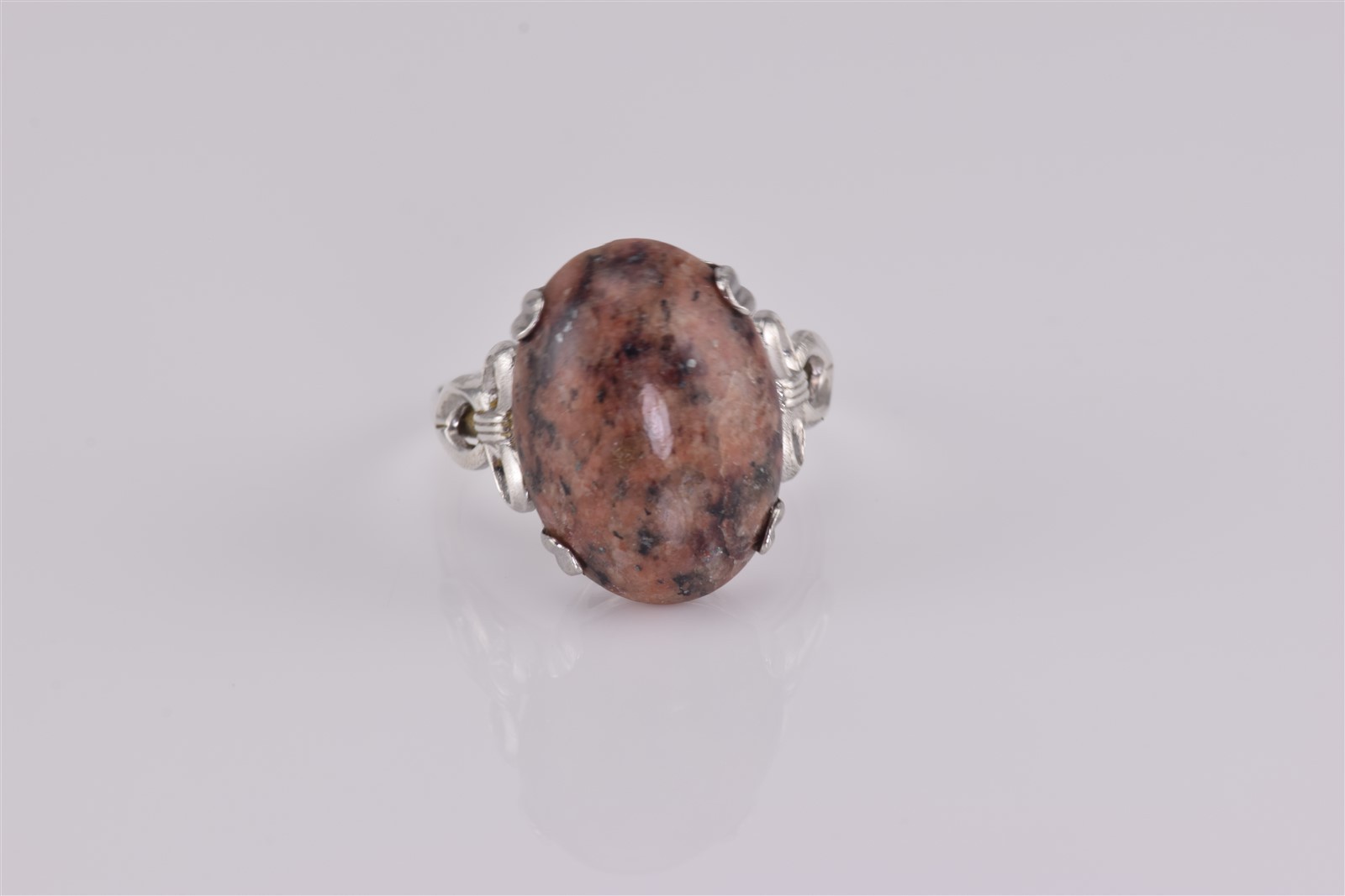 Vintage Sterling Silver Oval Brown Jasper Ribbon Band Ring 925 Sz: 6