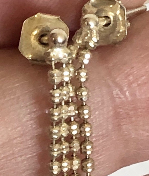 Elo7 Gold Plated Barrel Beaded Chain Attached Fronto To Back Dangle Earrings