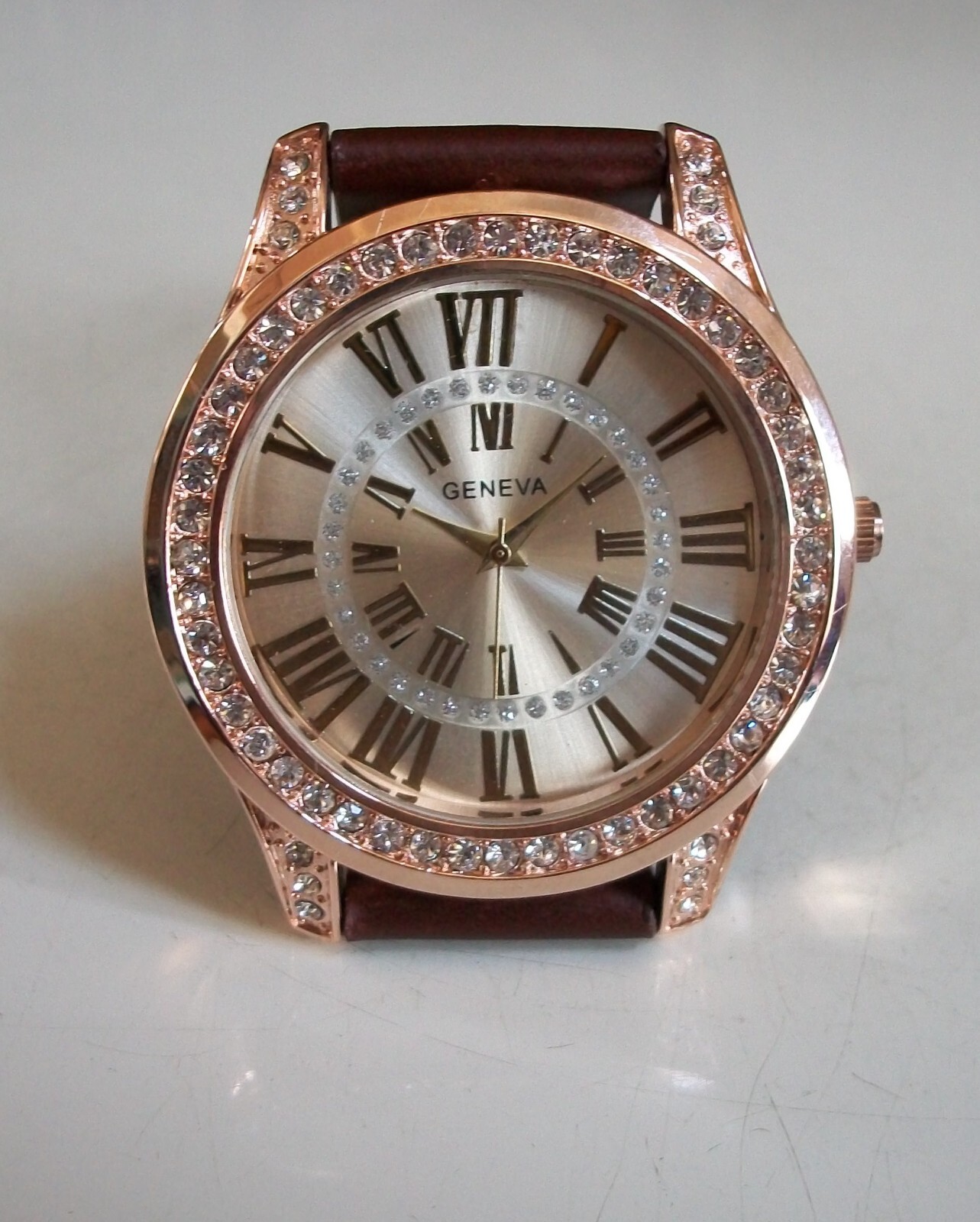 MEN STONE BROWN, ROSE GOLD & GOLD FINISH LEATHER BAND FASHION HIP HOP WATCH