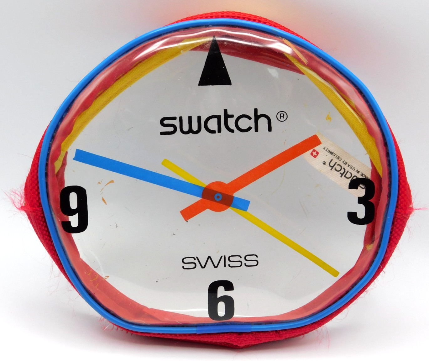 Vintage 5″ RED Swatch Swiss Clear Coin Purse With Yellow Zipper (EF979)