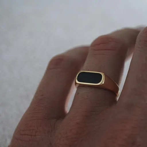 Black Onyx Signet Ring, Men Silver Signet Ring, 18K Gold Plated 925 Silver Ring