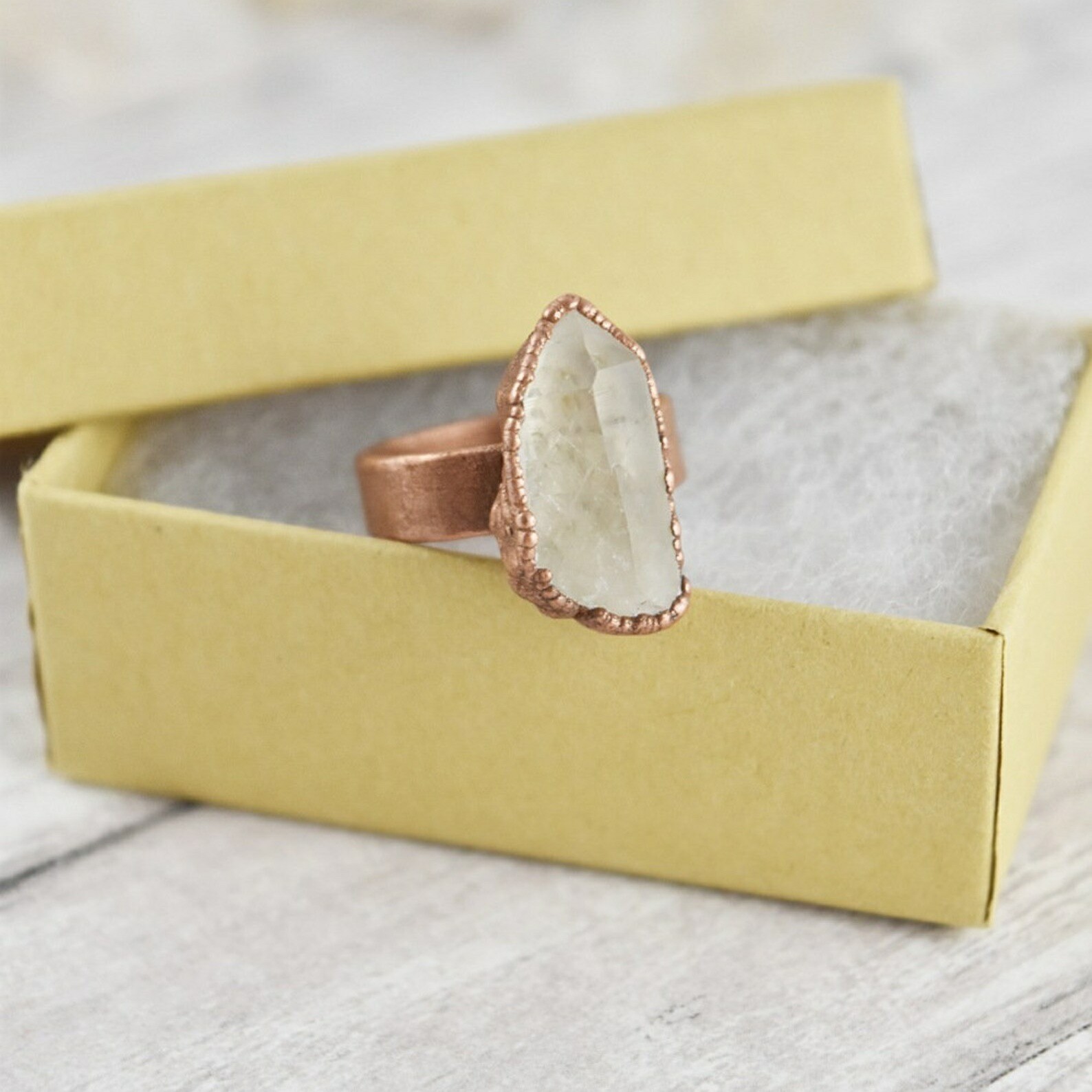 Size 8 Raw Crystal Ring, Natural Quartz, Antique Copper, Boho Statement Jewelry