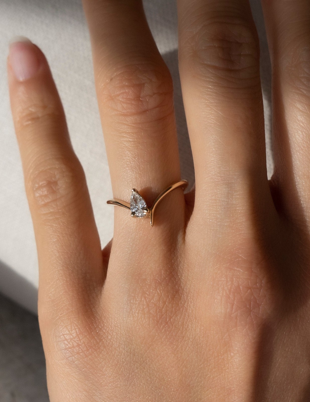 Lab Grown Solitaire 50CT Diamond Pear Cut Ring for Women 14K Yellow Gold
