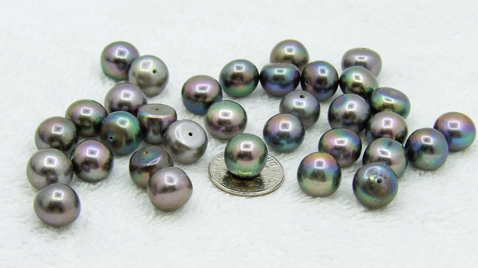 1pc. Dark Peacock Half Drilled Freshwater Button Pearl Beads 10.2-10.6mm LB-C1