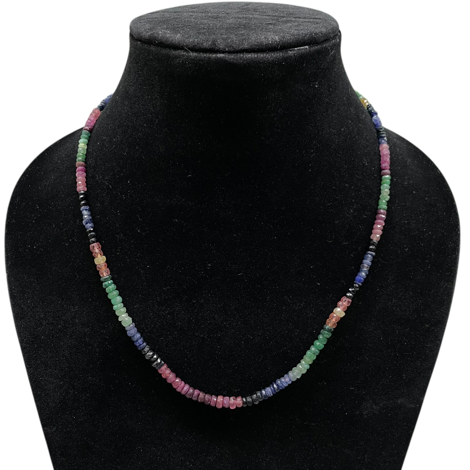 Single Strand Natural Multi Sapphire Necklace Faceted Beads 925 Clasp 18 Inch