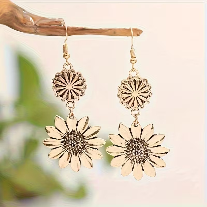 Vintage Bohemian Sunflower Flower Earrings Jewelry Women Holiday Gift