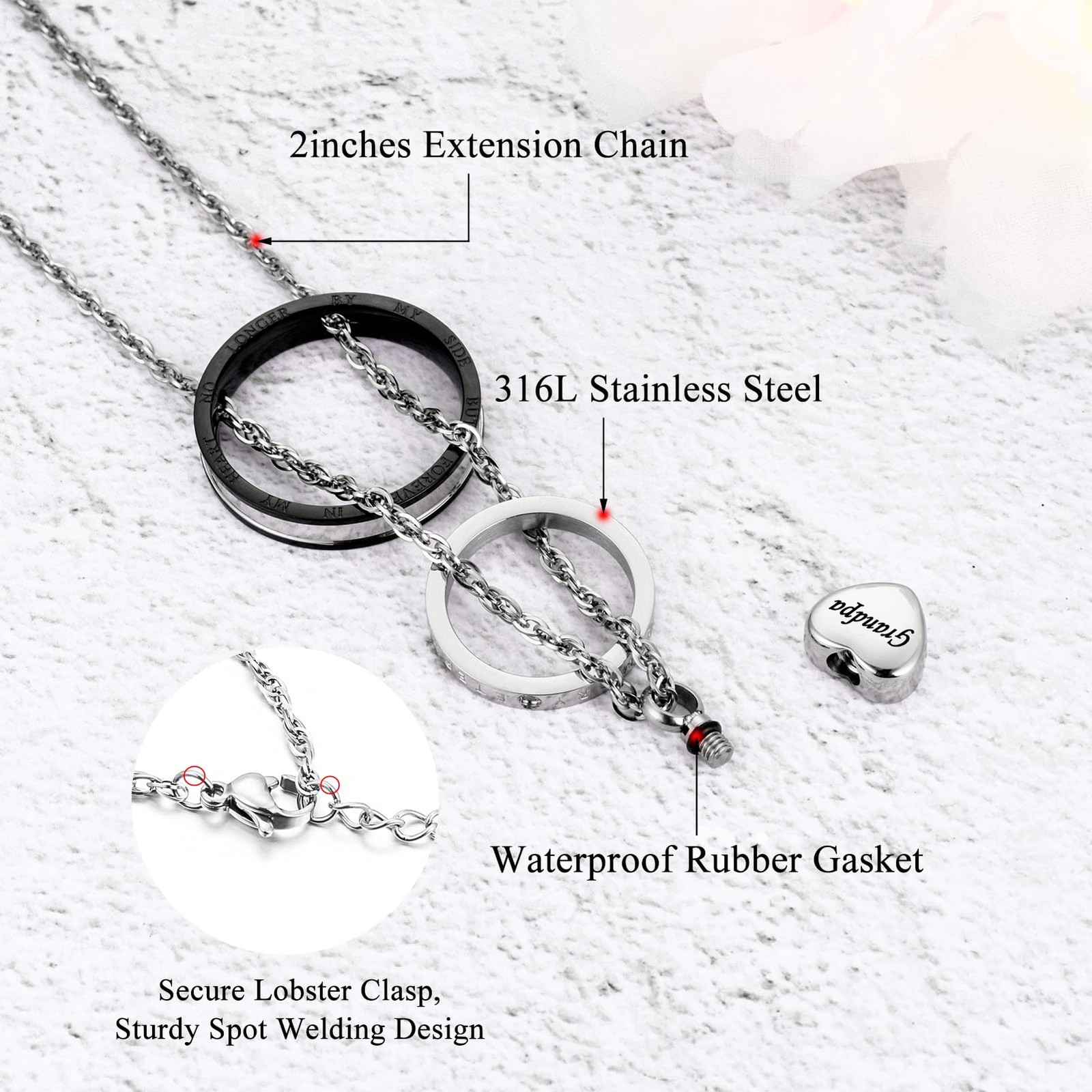 Cremation Urn Necklace for Ashes Eternal Memory Carved Keepsake Stainless Ste…