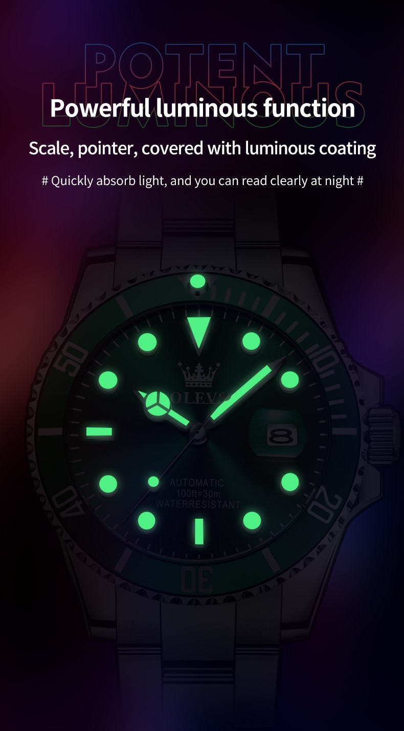 OLEVS 6638 Luxury Simple Business Water Resistant Green Black Chronograph Watch