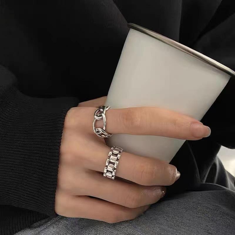 1/2PCS Style Retro Trend Ring Old Watch Strap Simple Opening Personality Ring
