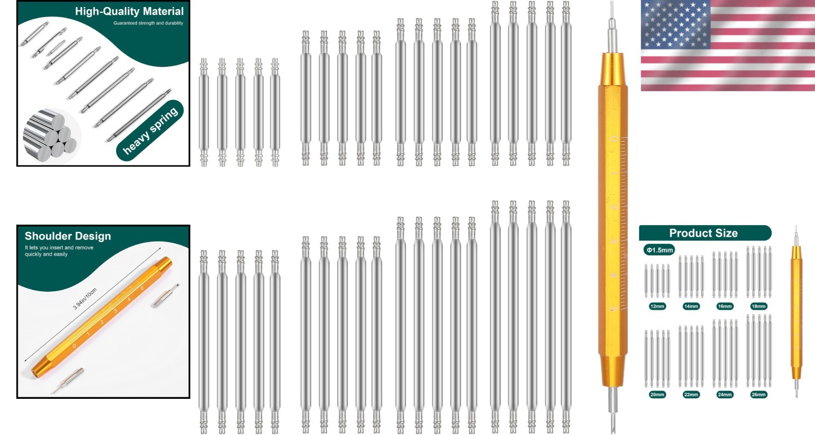 Versatile 40pcs Watch Band Pin Replacement Kit – 8 Sizes & Stainless Steel Tool