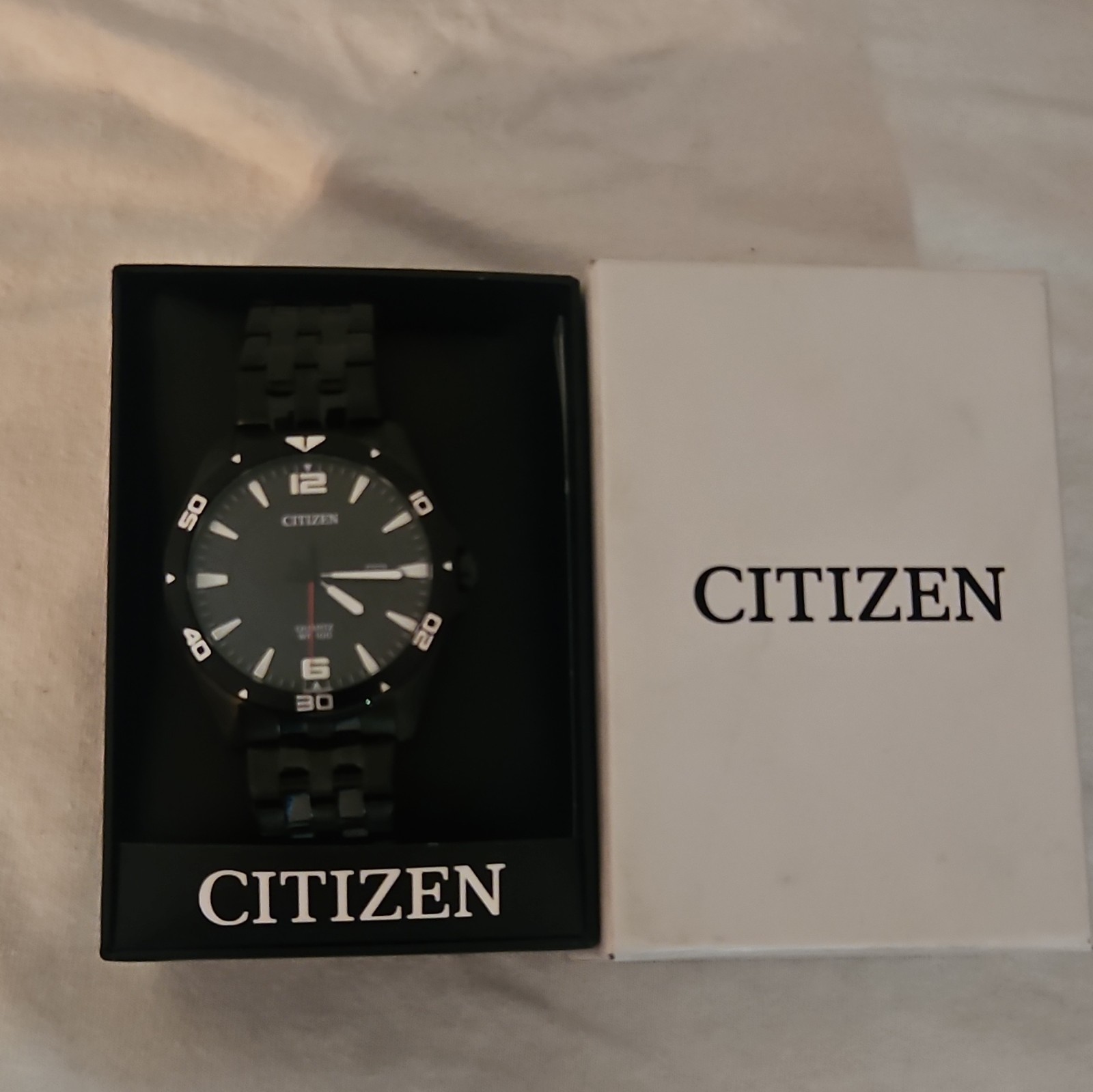 Citizen Quartz WR100 Men’s Black 100m Sport Watch Date Steel Bracelet w/ Box