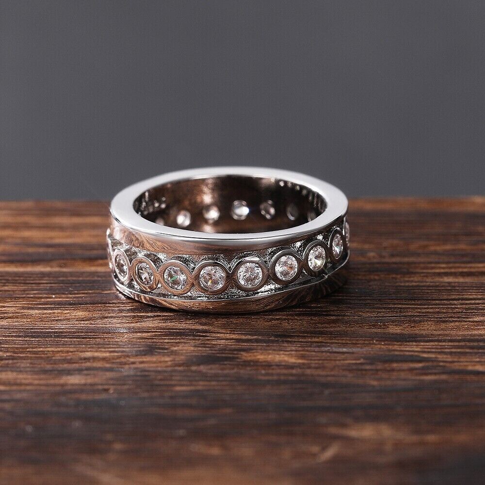 Fancy Bezel Band Future Wife Ring 4 Ct CZ Pretty Wedding Ring Silver Plated