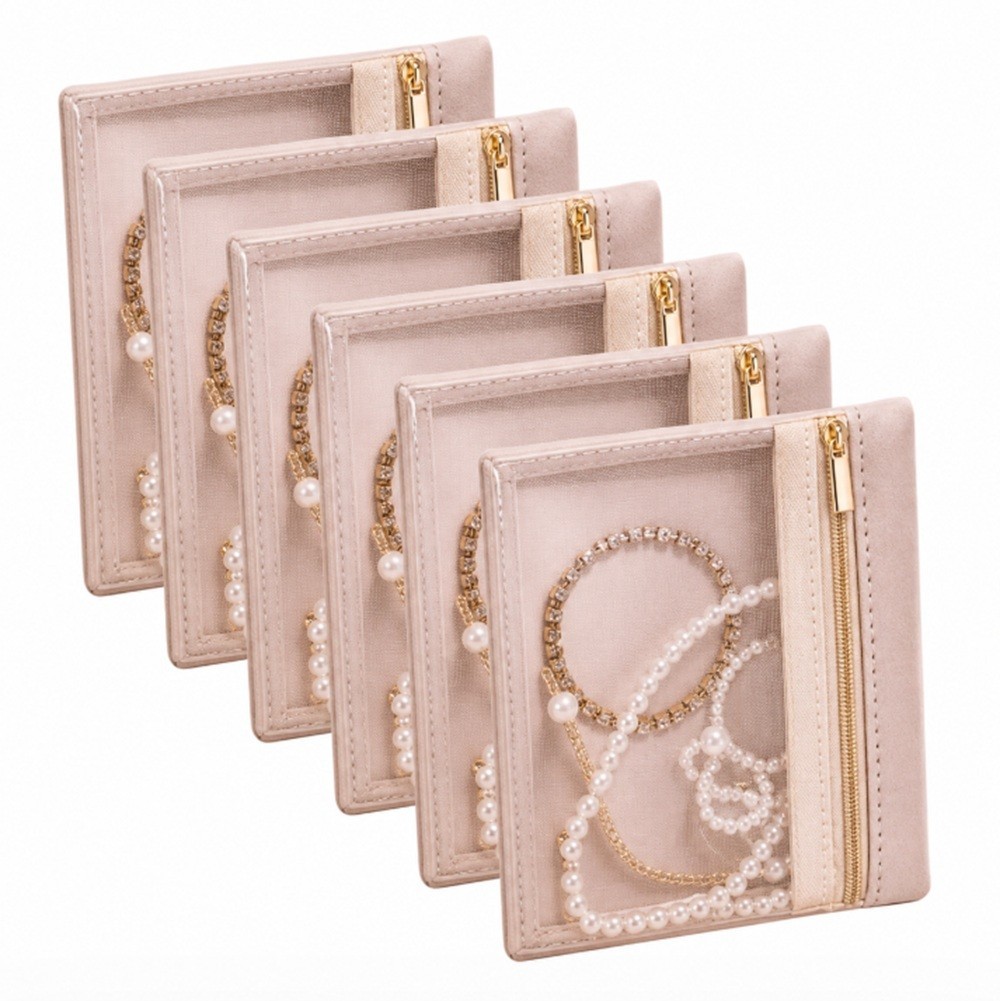 6-Pack Travel Jewelry Organizer Pouch Clear Velvet Bags Zipper Case for Jewelry