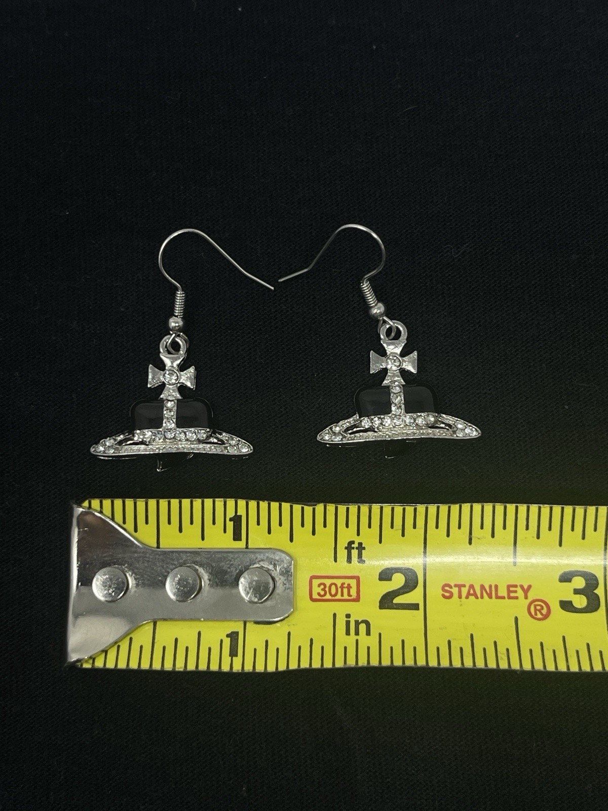 Vivienne Westwood Earrings Pierce Diamante Heart Silver Black 2.5 cm Set of Two
