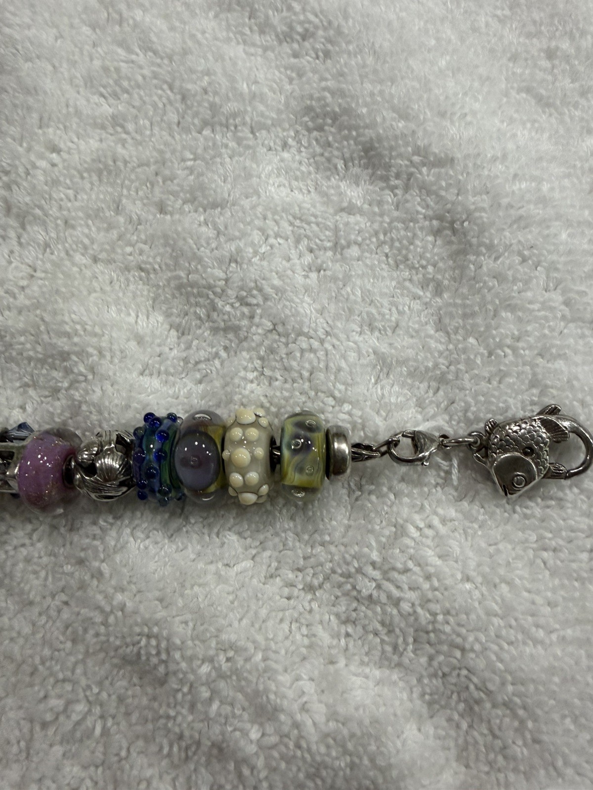 Trollbeads SS 7.5 inch Charm Bracelet with 17 Retired Charms in Blues & Pinks