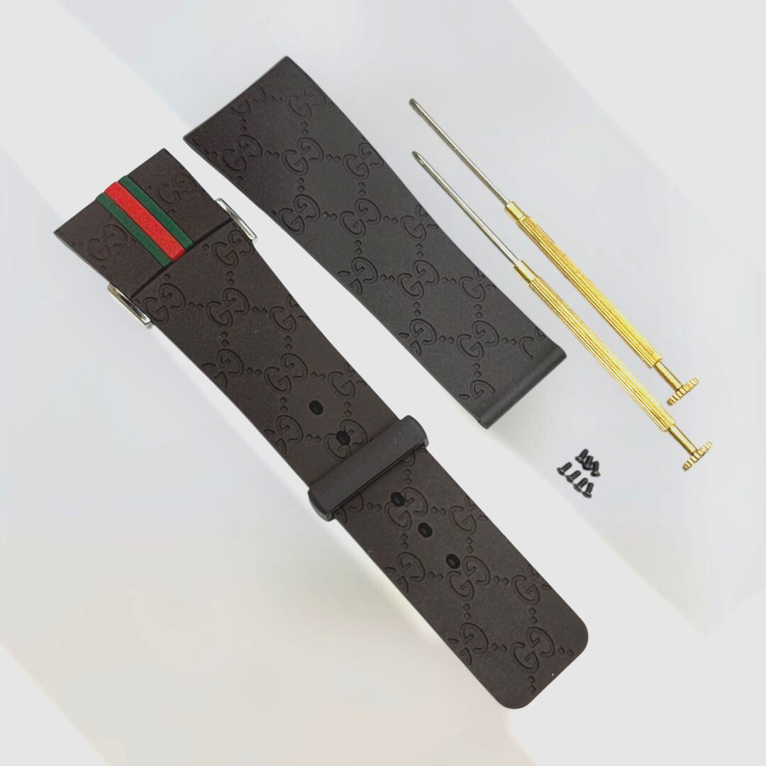 26mm I-Gucci 114-2 Genuine OEM Replacement DBrown Rubber Band Gucci YA114207 NEW