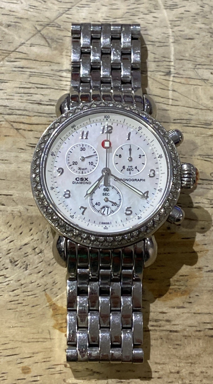 MICHELE CSX Diamond Chronograph MOP Dial Stainless Steel Watch 71-3600