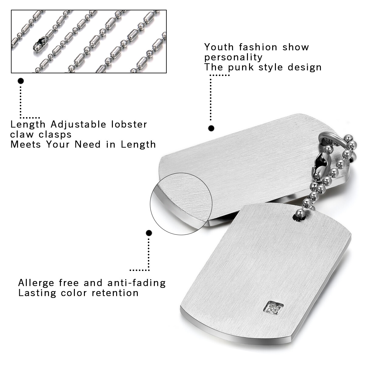 Stainless Steel Military Army Dog Tags Men Pendant Necklace with Free Engraving