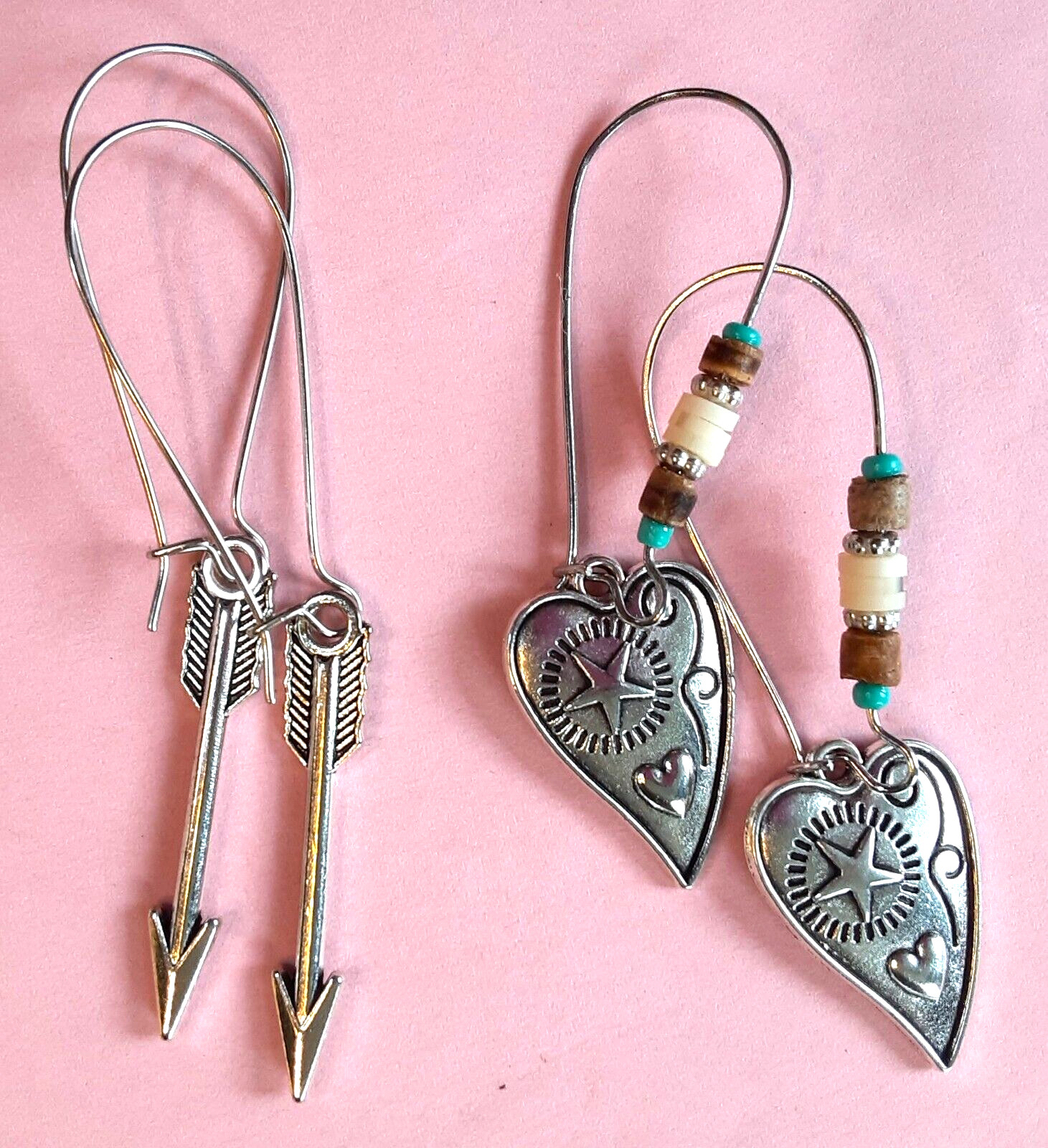 SOUTHWESTERN THEME 2 PAIR of earrings KIDNEY WIRE silver tone handcrafted