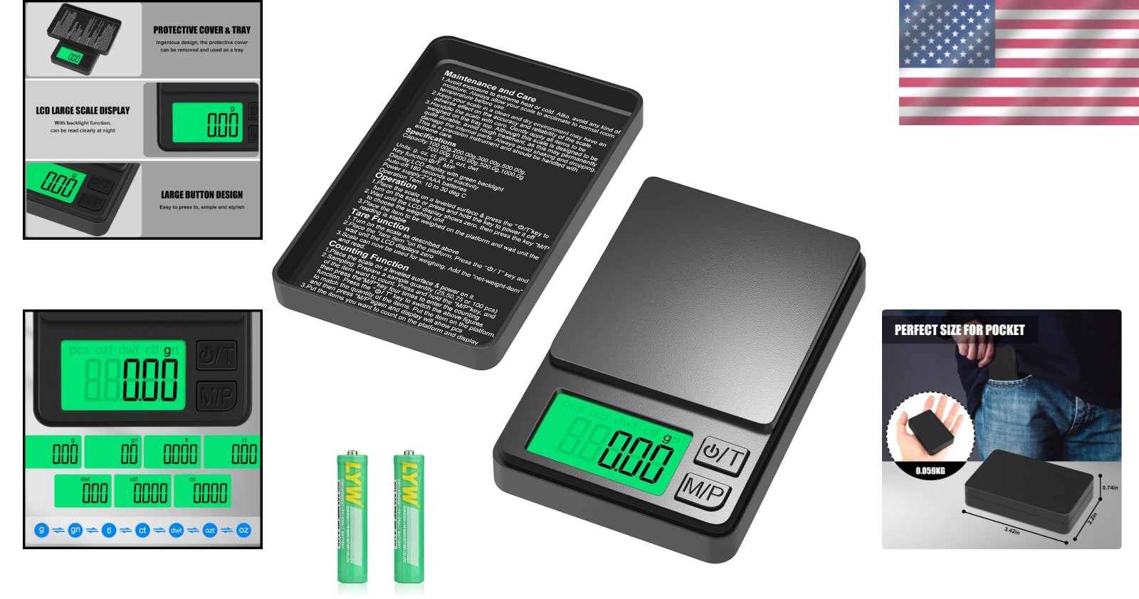 Digital Pocket Scale 1000g x 0.01g Precision Jewelry Food Coffee Scale