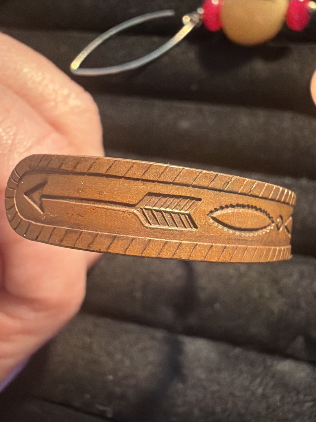 Navajo Fred Harvey Engraved Solid Copper Cuff bracelet Size 6 1/2