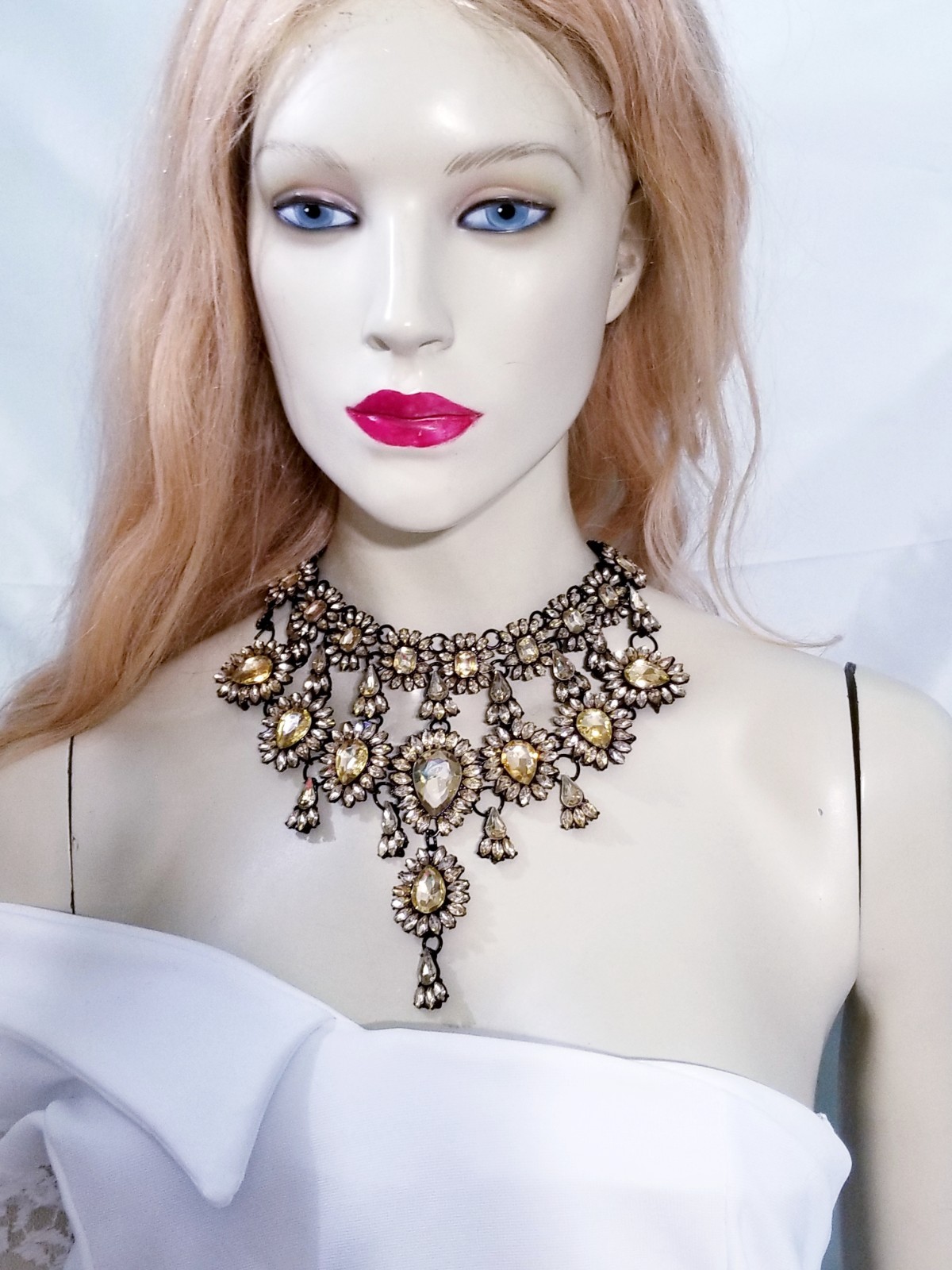 Topaz Statement Choker Rhinestone Necklace Bridal Prom Pageant Gothic