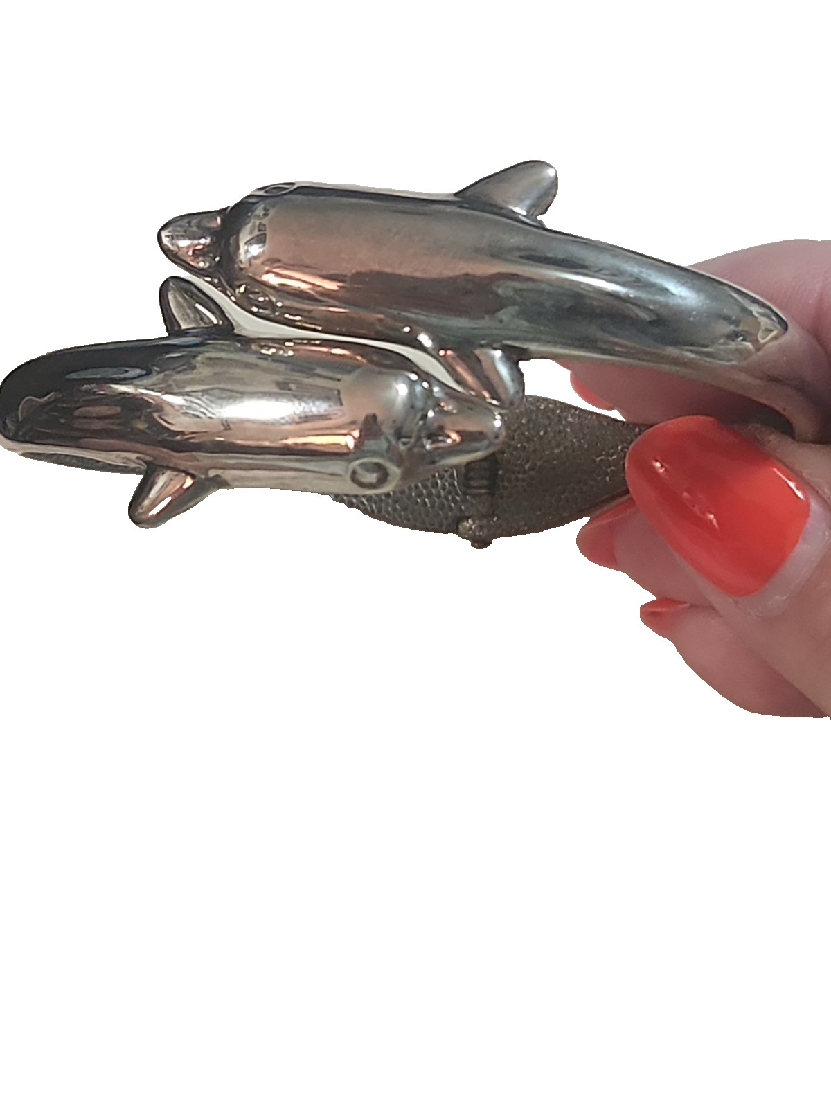 Sterling silver dolphin hinged bangle bracelet marked 925 sea life beach 46 Gram