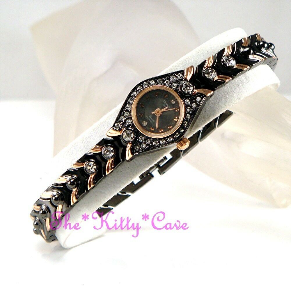 Swiss OMAX JE0104 Bronze Brown & Rose Gold Seiko Movt Swarovski Crystal Deco Watch