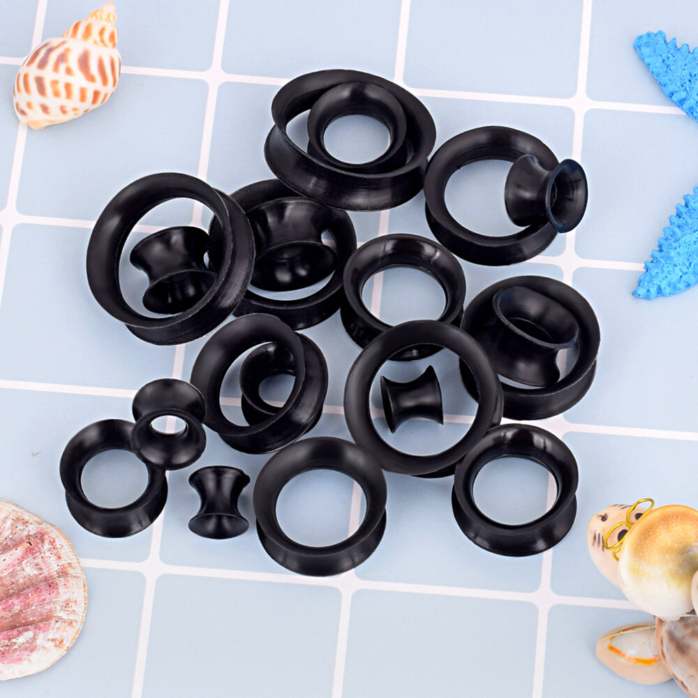 Pair of Silicone Soft Ear Tunnels Earskin Double Flared Ear Gauges Plugs Earlets