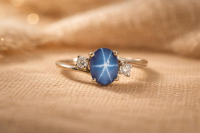 Lab Created star Blue Topaz Ring, Base Metal: Brass Finish: Gold Plated, Gift