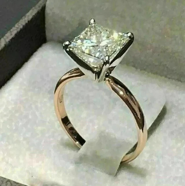 2Ct Princess Simulated Diamond Solitaire Engagement Ring 14K TwoTone Gold Plated
