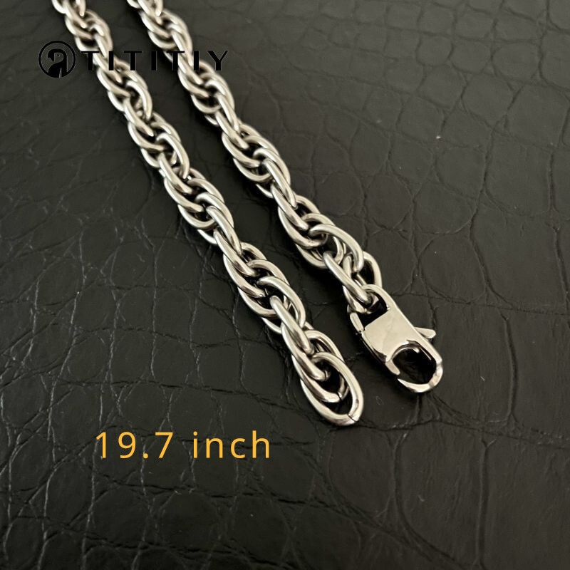 Pure Titanium Twisted Necklace with 7mm Wide Anti Allergic 19.7 Inch Men Women
