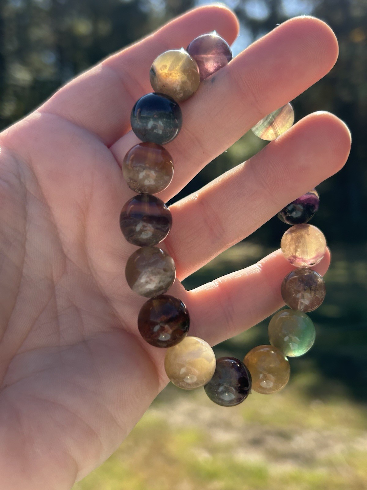 13.4mm Natural Rainbow Clear Fluorite Crystal Gemstone Round Beads Bracelet